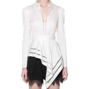 Self Portrait Cotton Poplin Peplum Top